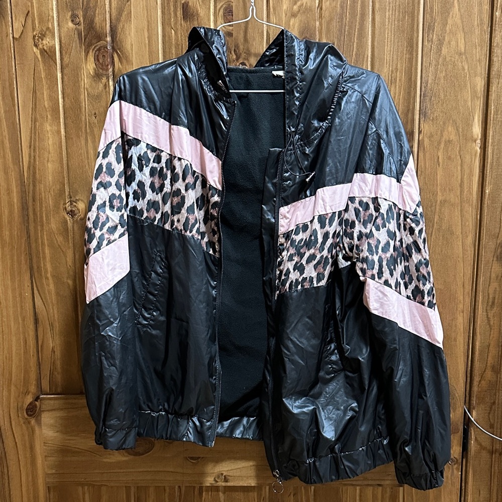 Easel Black and Pink Leopard Bomber Jacket
